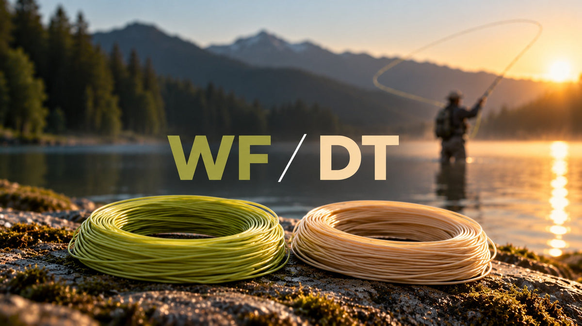 Two coils of WF and DT fly lines at a lake with a fly angler casting – Thymallus Lab