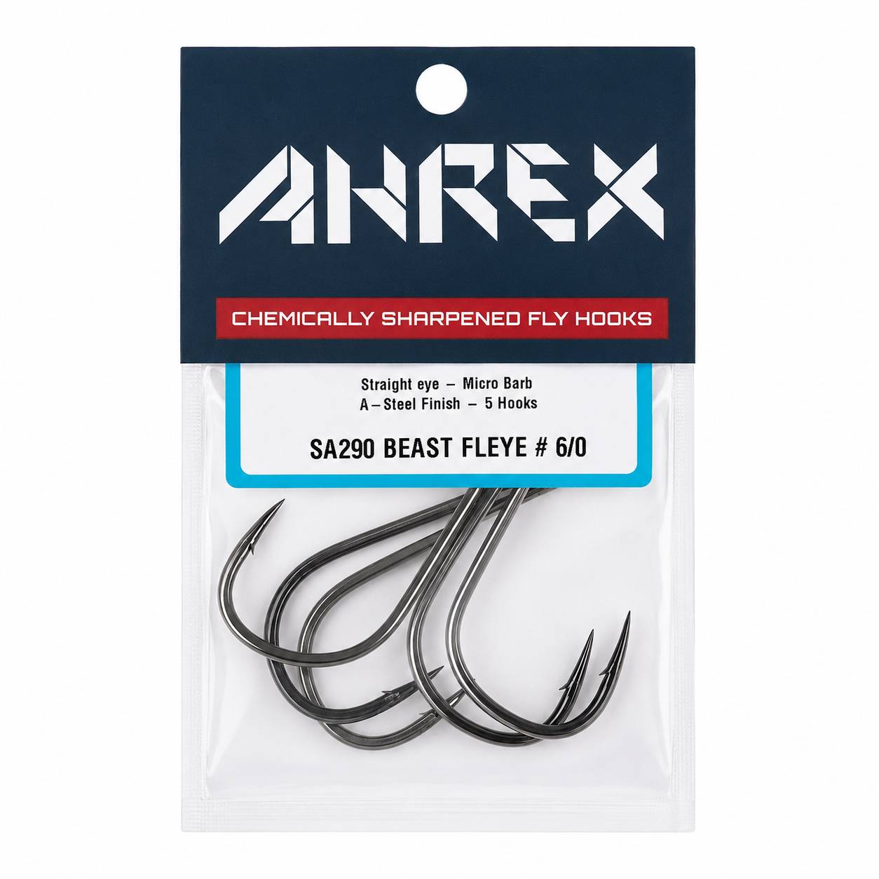 Ahrex SA290 Beast Fleye fly hooks packaging, 5 hooks