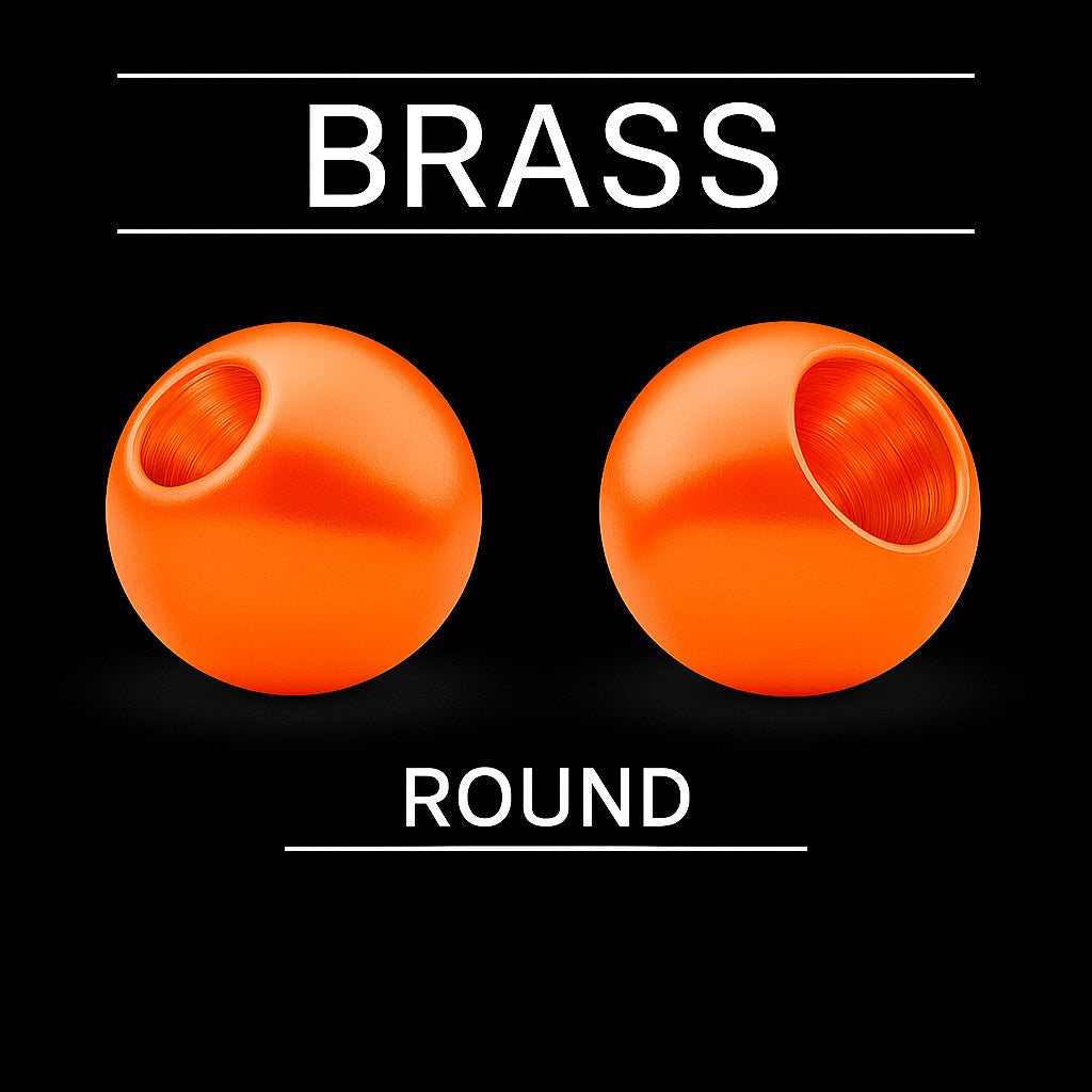 Fluo orange brass round bead for fly tying – glossy metal head