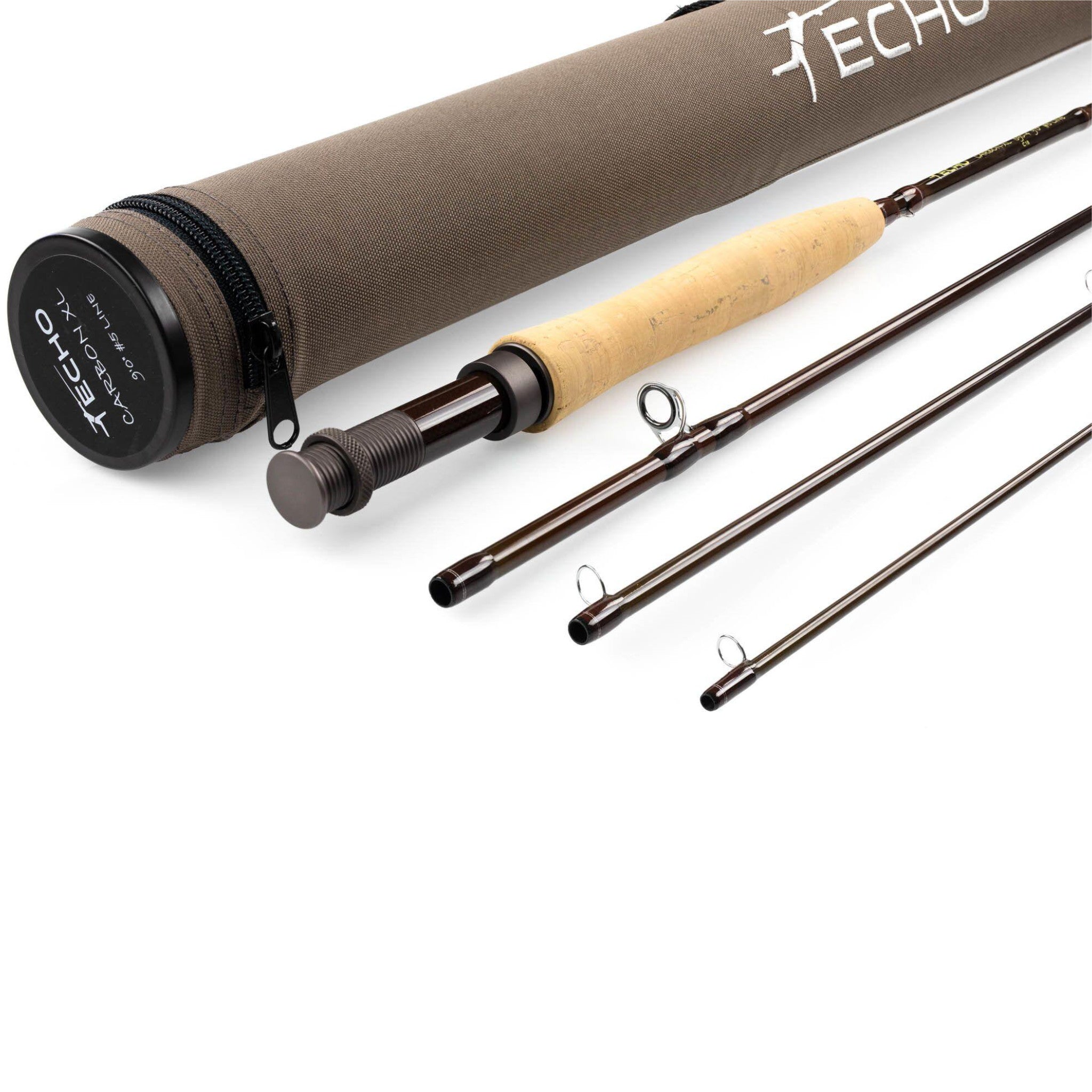 Muškársky prút ECHO Carbon XL rozložený na 4 diely s korkovou rukoväťou a tubusom