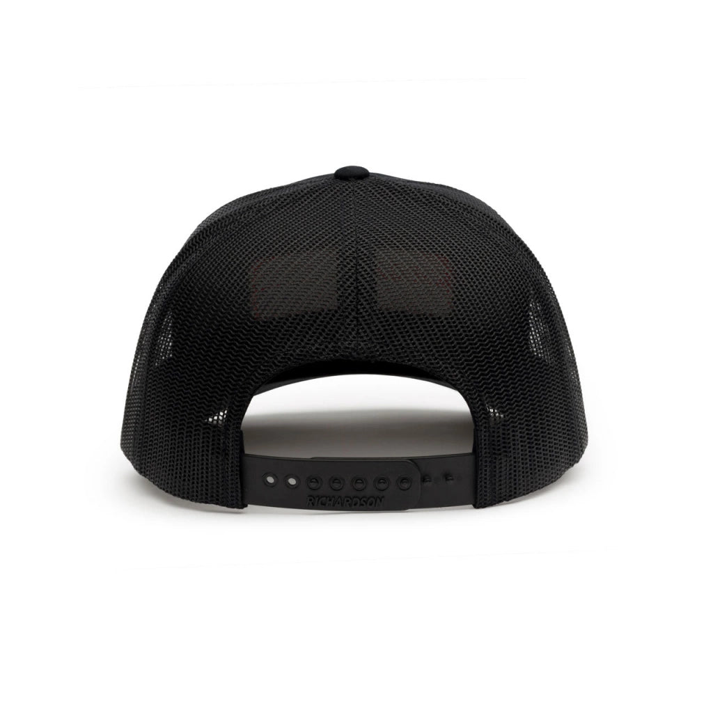 Grundéns We Are Fishing Trucker Cap solid black – zadný pohľad so sieťovaným panelom a snapback zapínaním