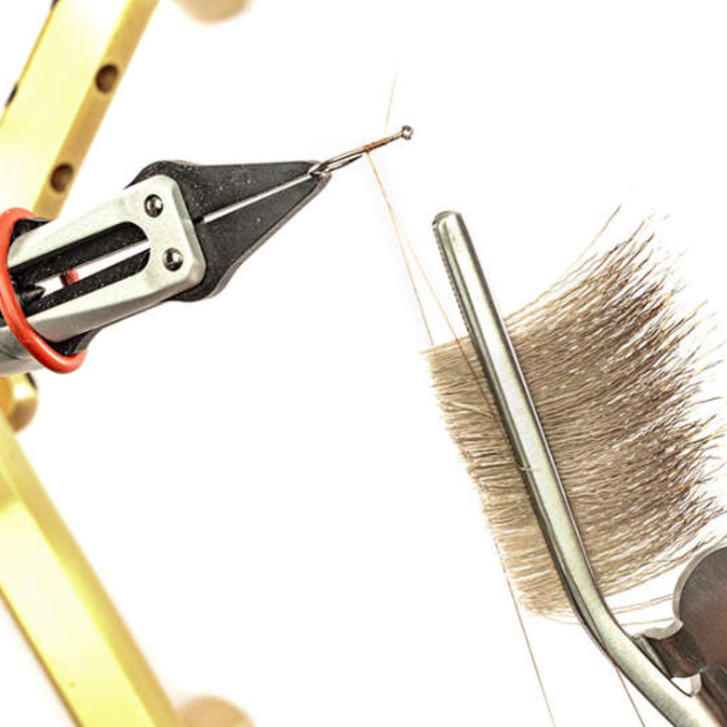 Hotfly ELEPHANT material clamp used in dubbing loop technique at the vise