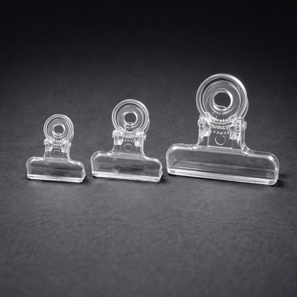 Fly tying material clips set – three clear plastic clips in different sizes