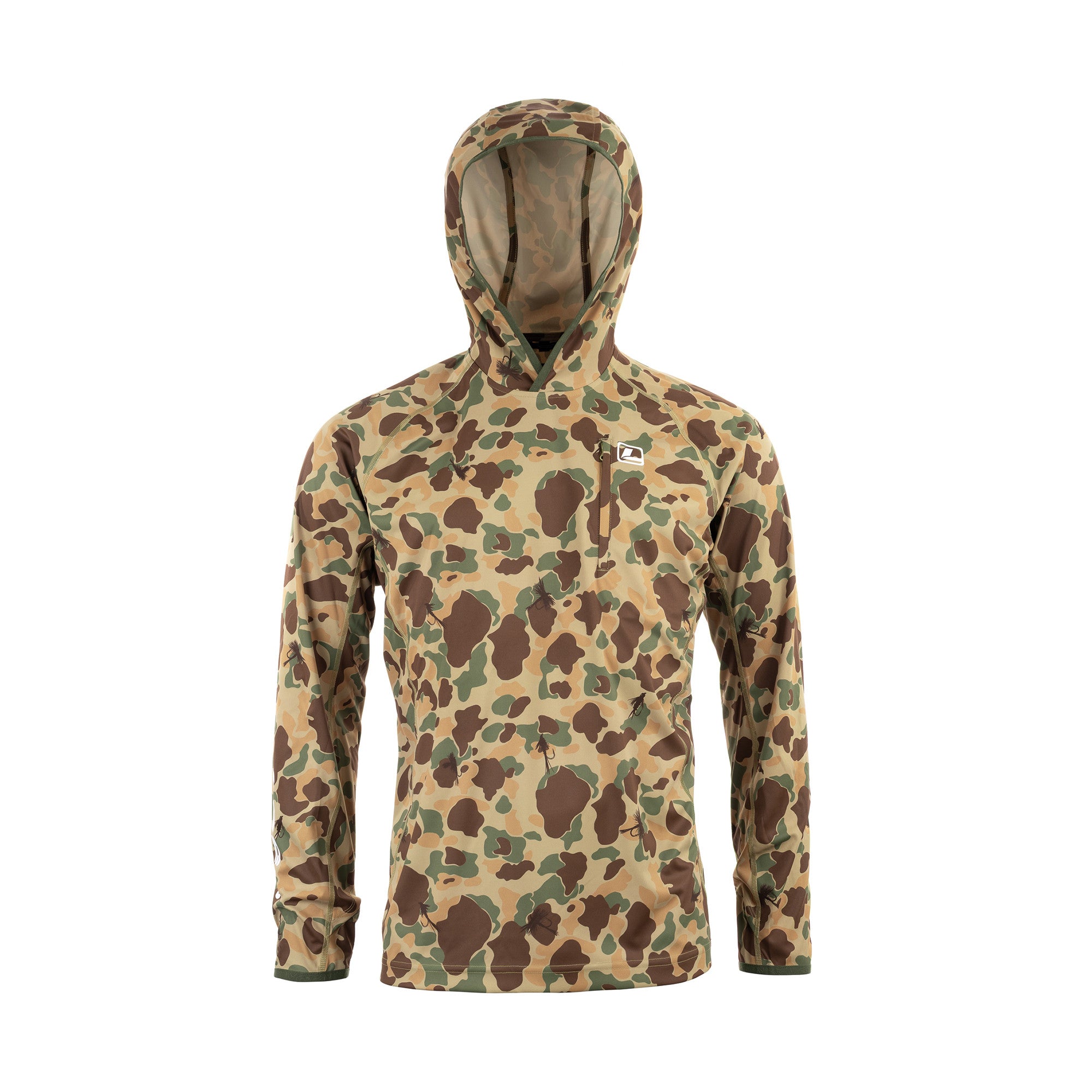 LOOP Flyt UPF-Dome Sun Hoodie in Camofly Khaki viewed from the front