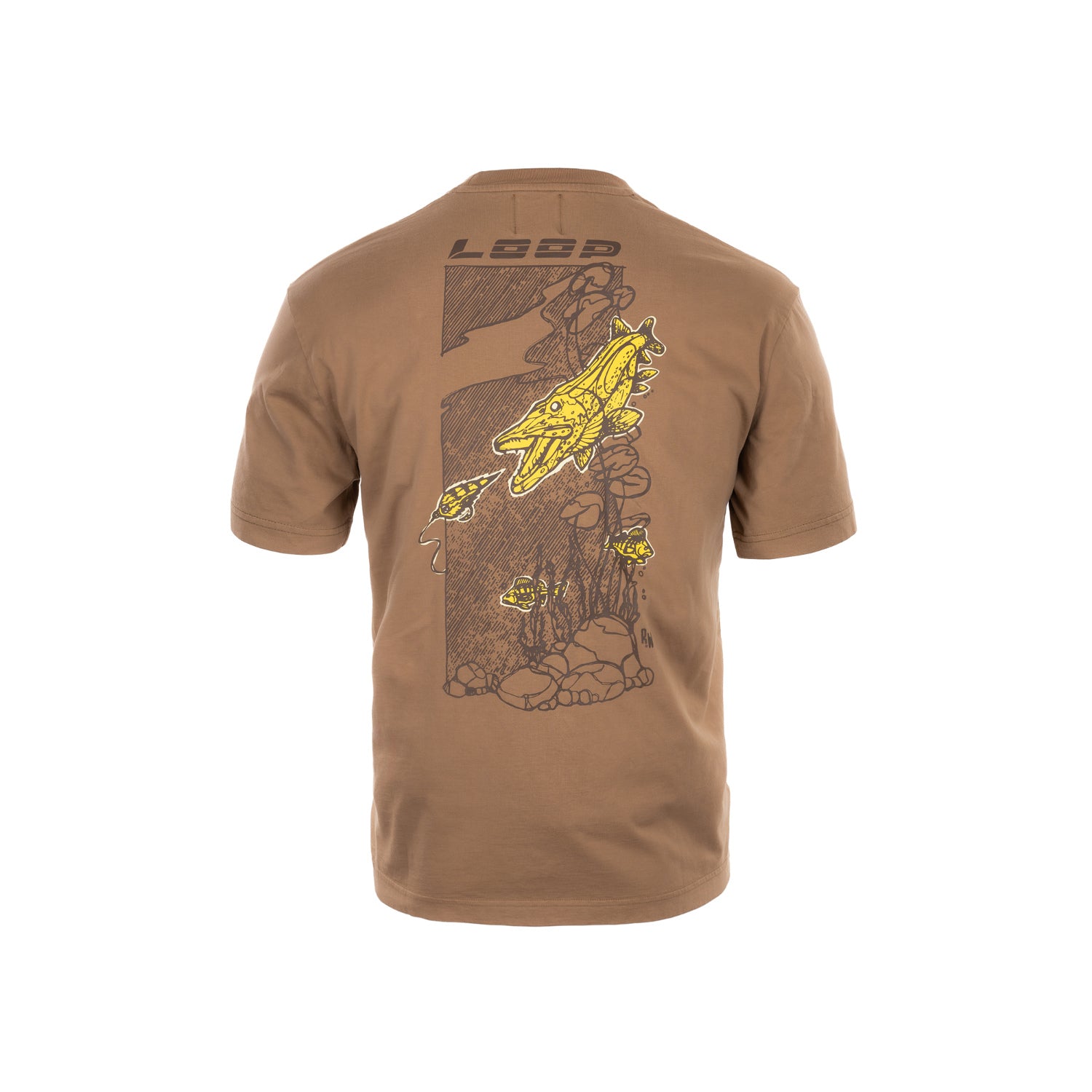 LOOP Men's Pike Graphic T-Shirt Coca Mocha back view with pike graphic