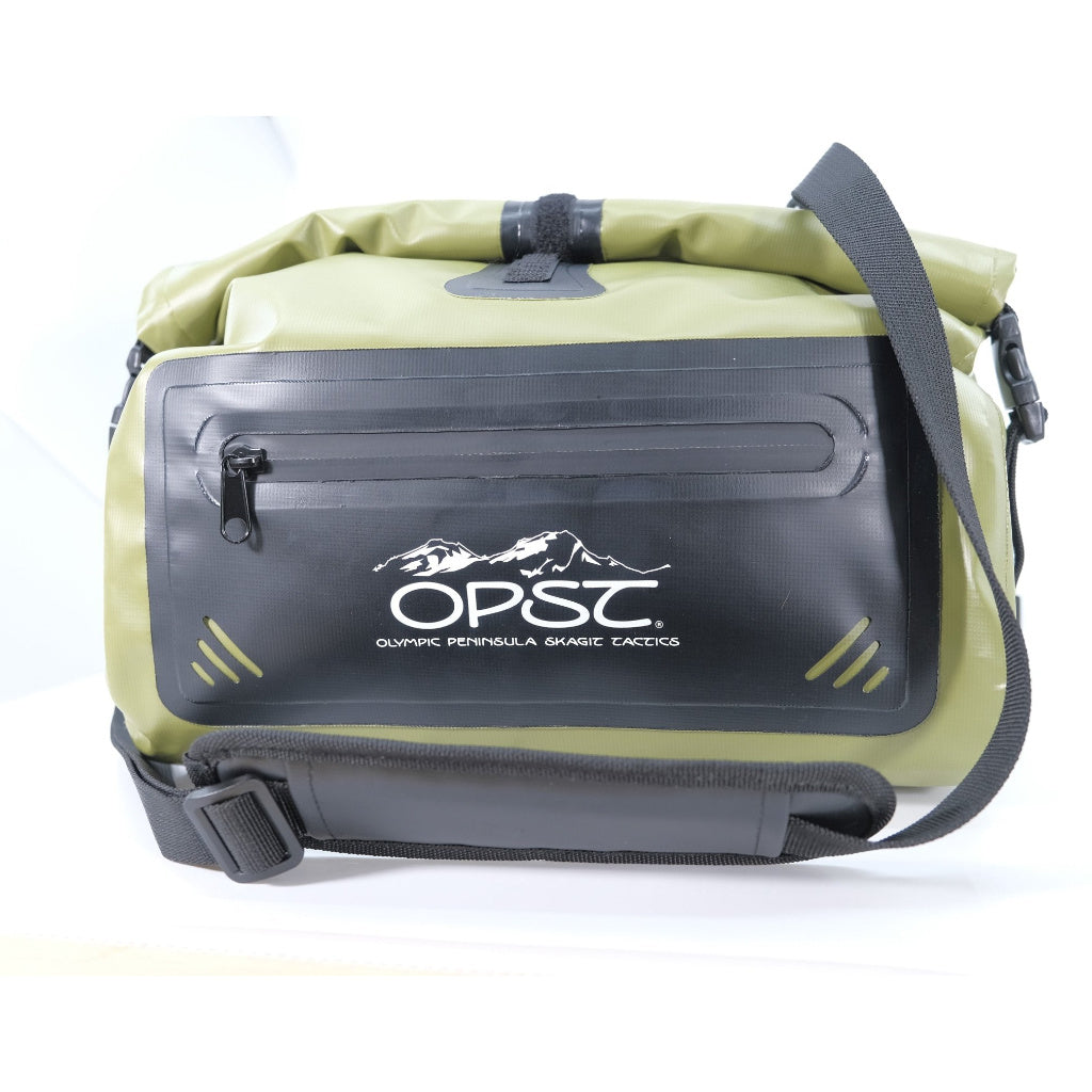 OPST Rainforest Roll-Top Waist Pack – predný pohľad na bedrový vodotesný batoh v zelenej farbe