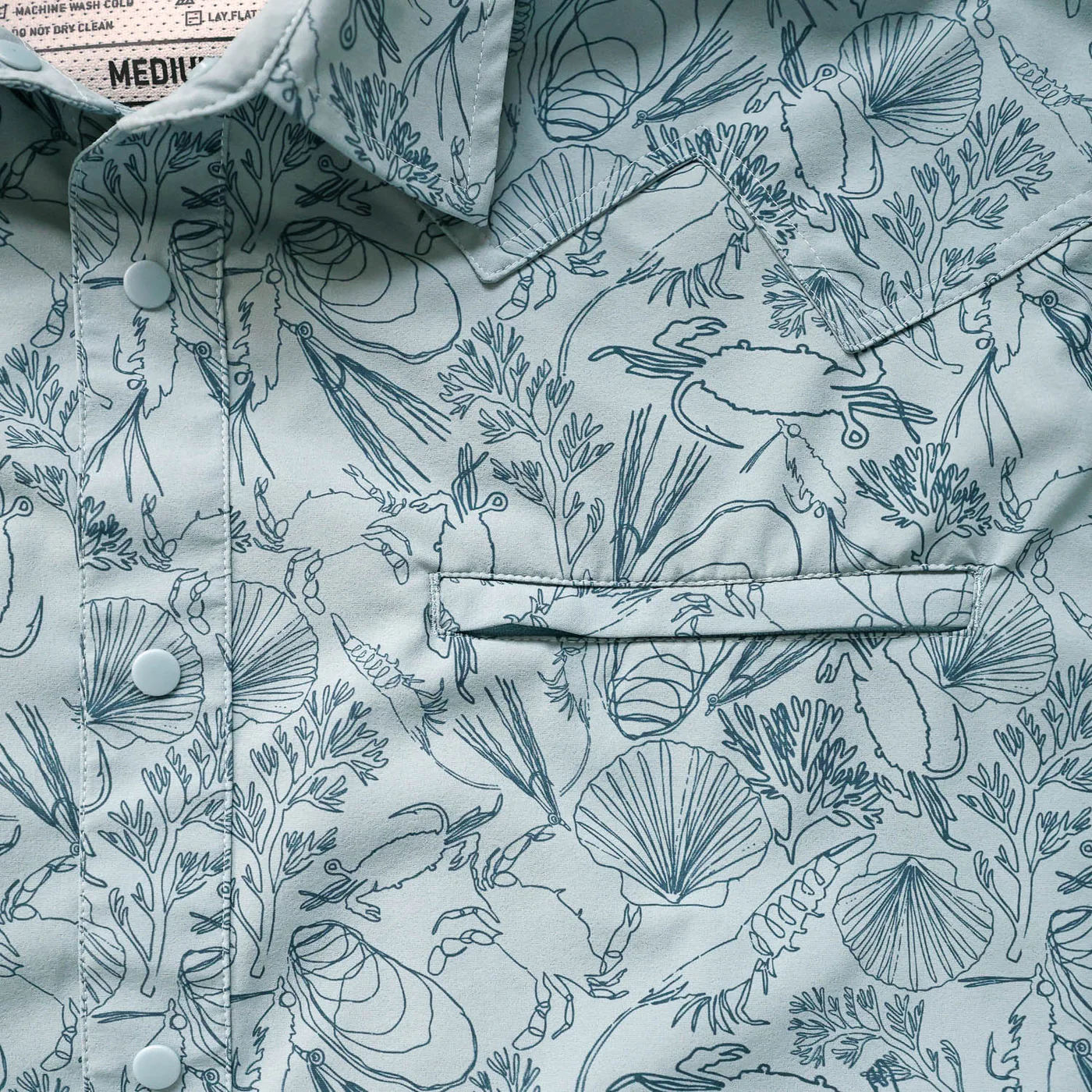 RepYourWater Wellfleet LS Button Up Fishing Shirt – Sea Floor collar and chest pocket detail