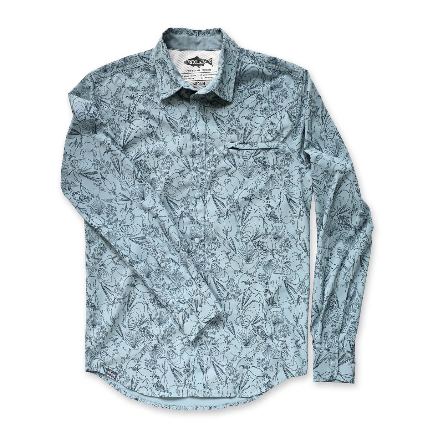 RepYourWater Wellfleet LS Button Up Fishing Shirt – Sea Floor front view