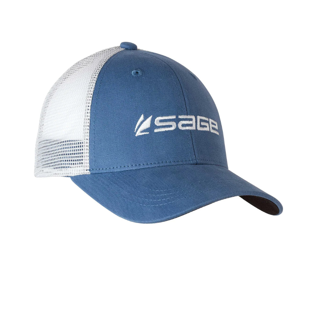 SAGE Trucker Hat Blue – Sold Out, blue trucker cap with Sage logo and mesh back