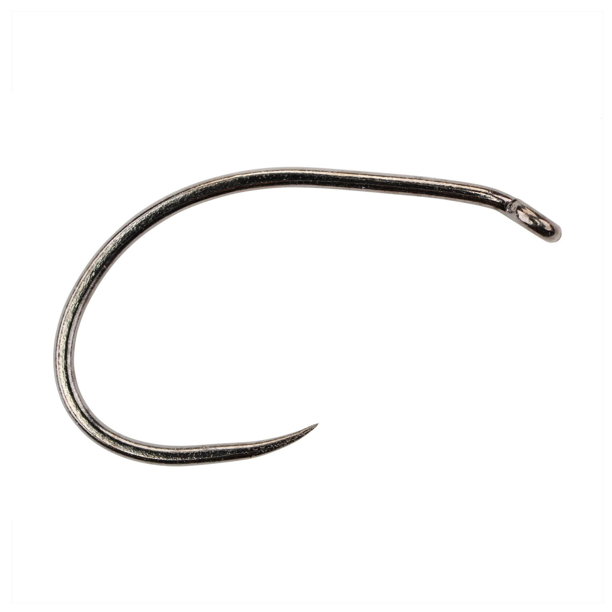 Soldarini XPS C107 barbless curved fly hook (Czech nymph style) with down eye and black nickel finish