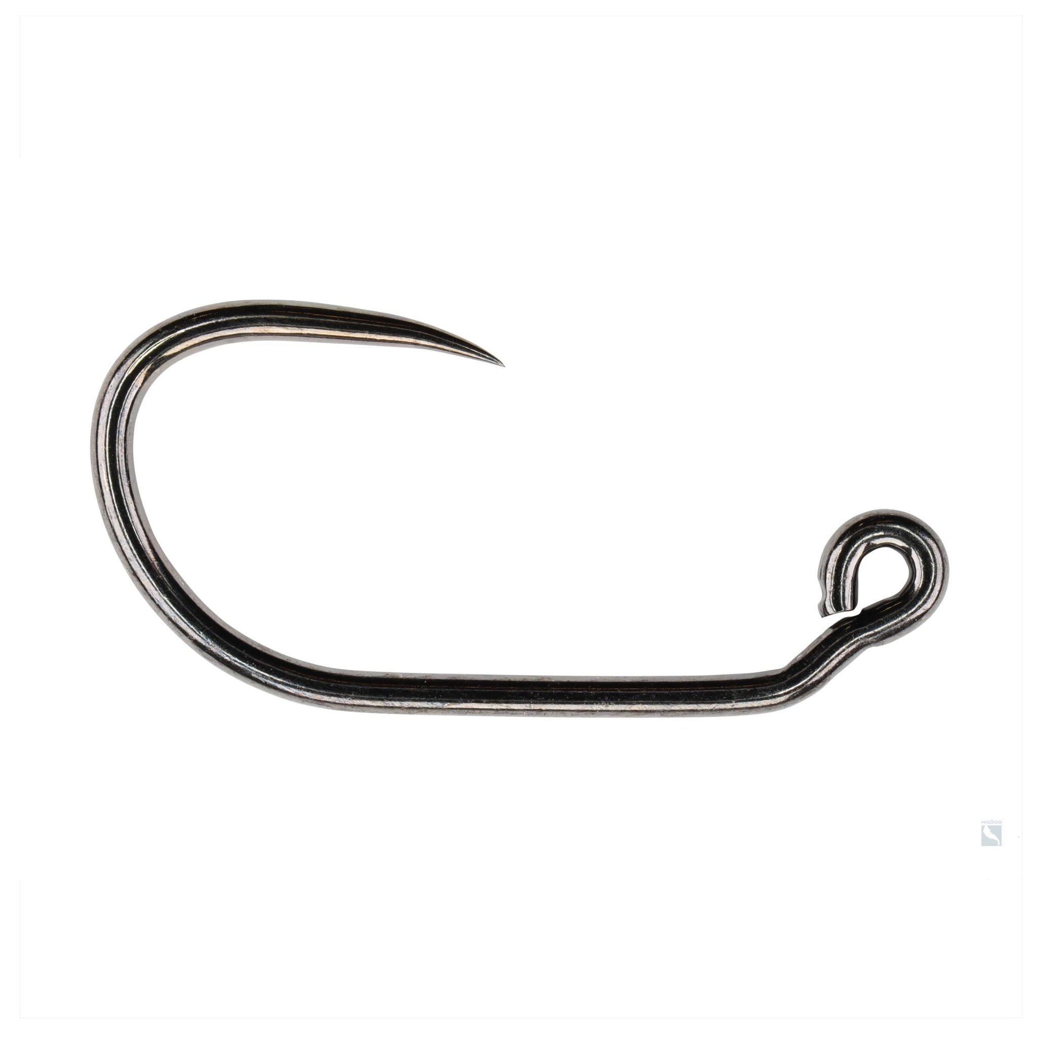 Soldarini XPS C107 barbless curved fly hook (Czech nymph style) with down eye and black nickel finish
