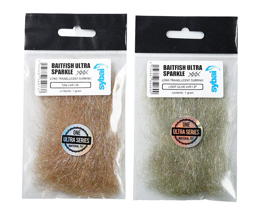 Sybai Baitfish ULTRA Sparkle Dubbing – Tan UVR 06 a Light Olive UVR 27