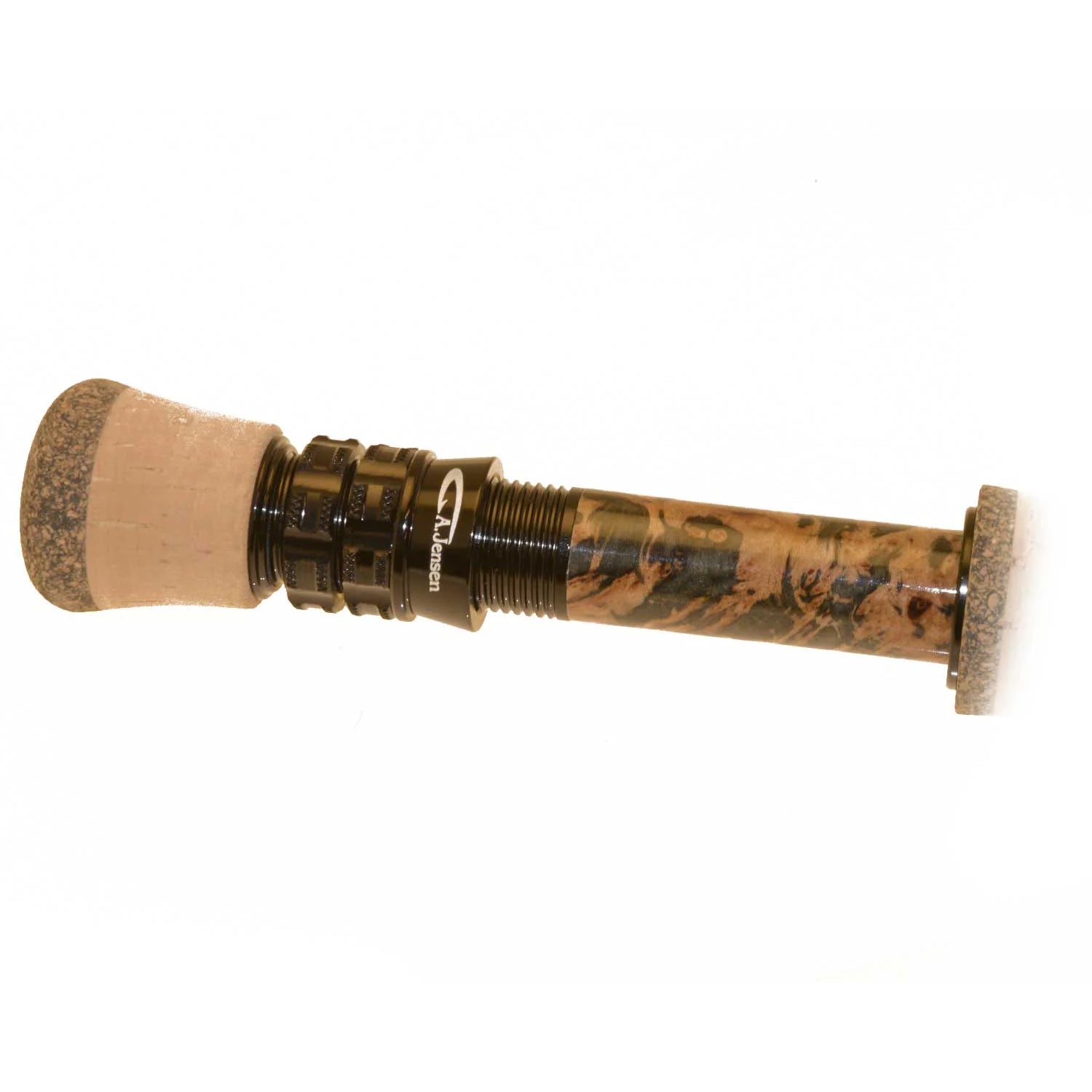 Reel seat with burl wood insert on the A.Jensen Drifter II 10’ #7 fly rod