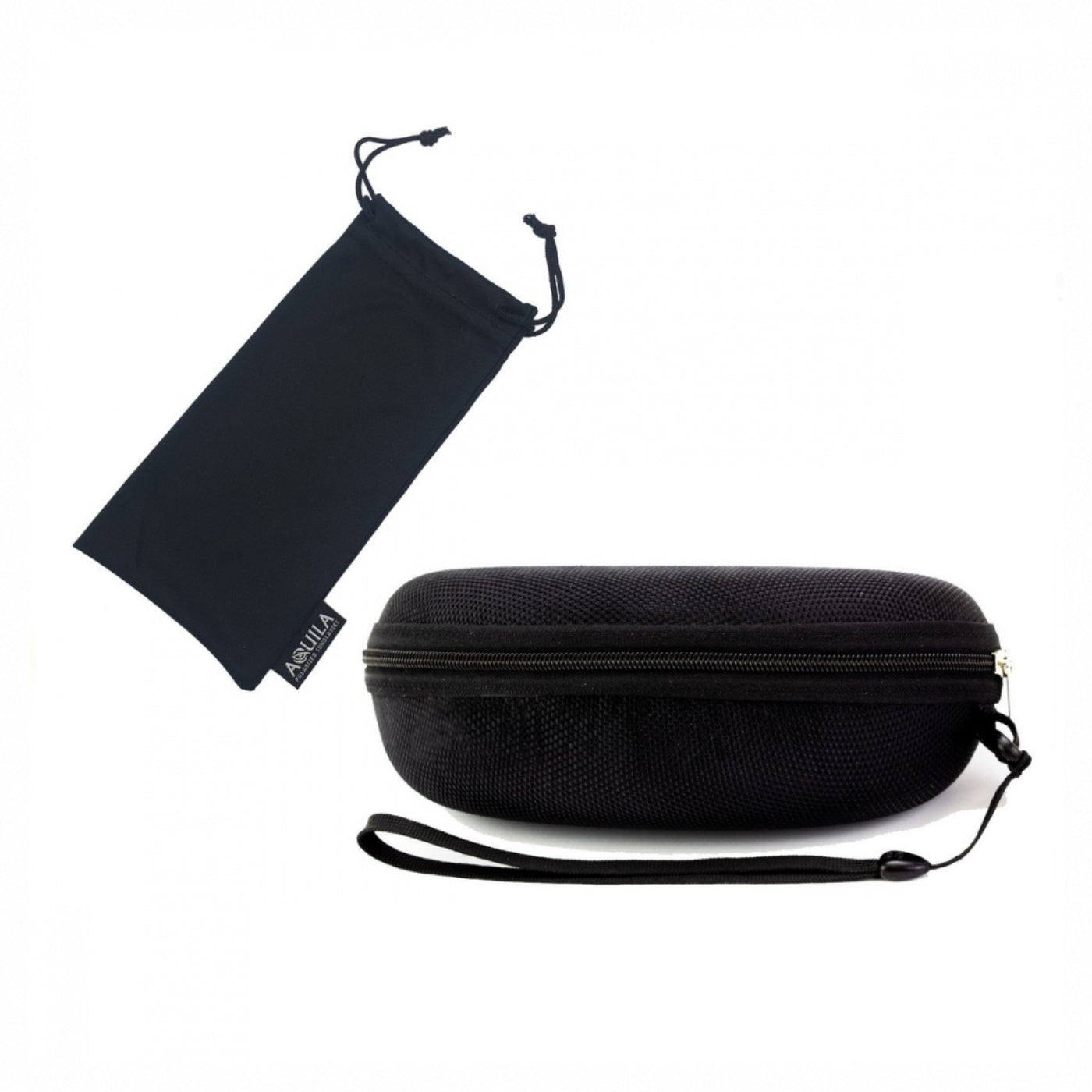 EVA protective case and microfiber cleaning bag included with AQUILA polarized sunglasses