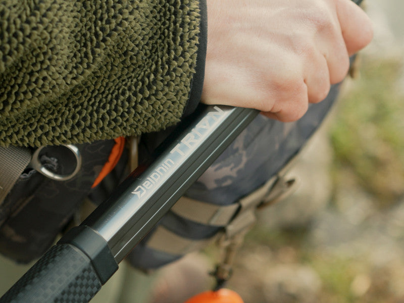 Delphin TRION telescopic landing net handle grip in use