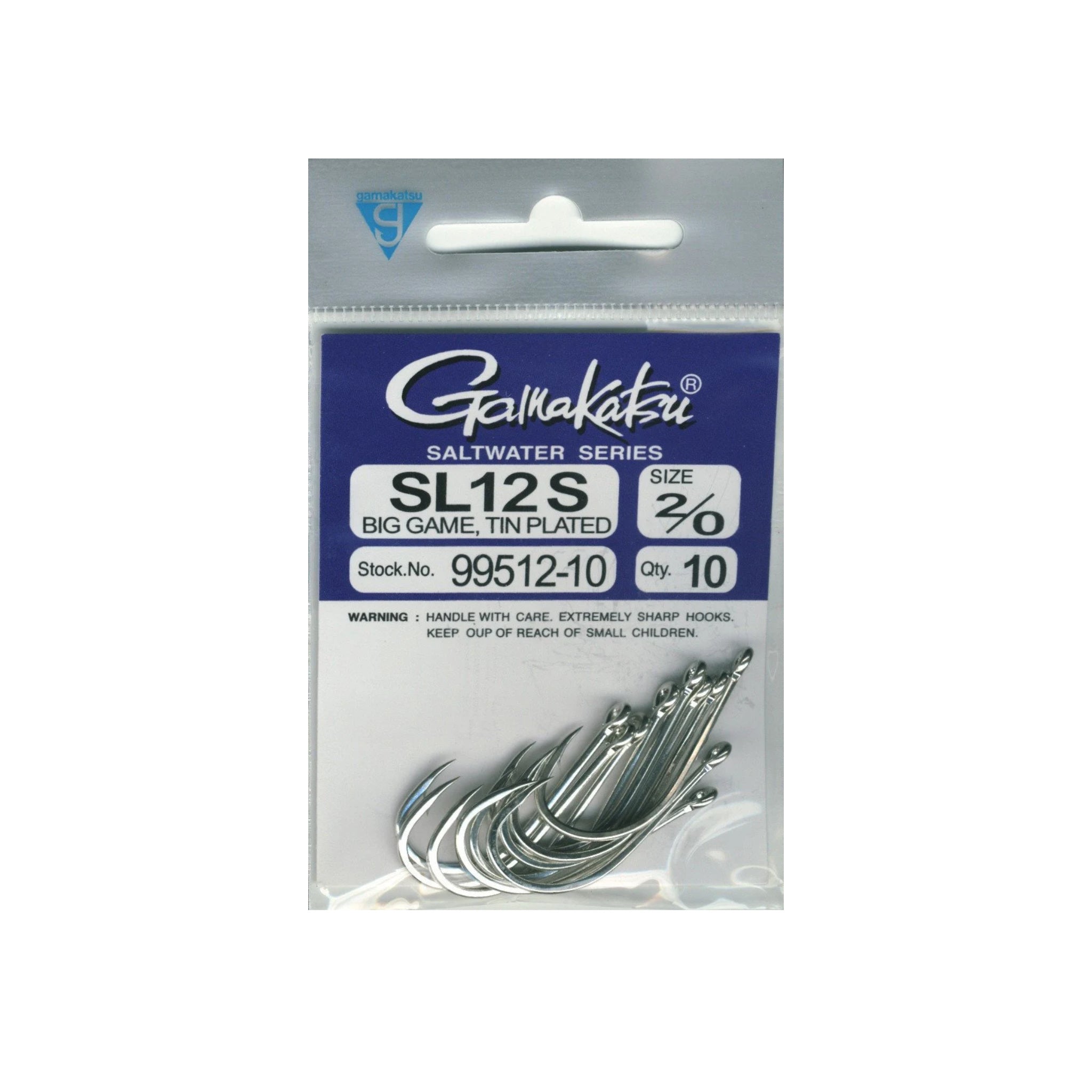Retail package of Gamakatsu SL-12S Big Game saltwater fly hooks, size 2/0, pack of 10.