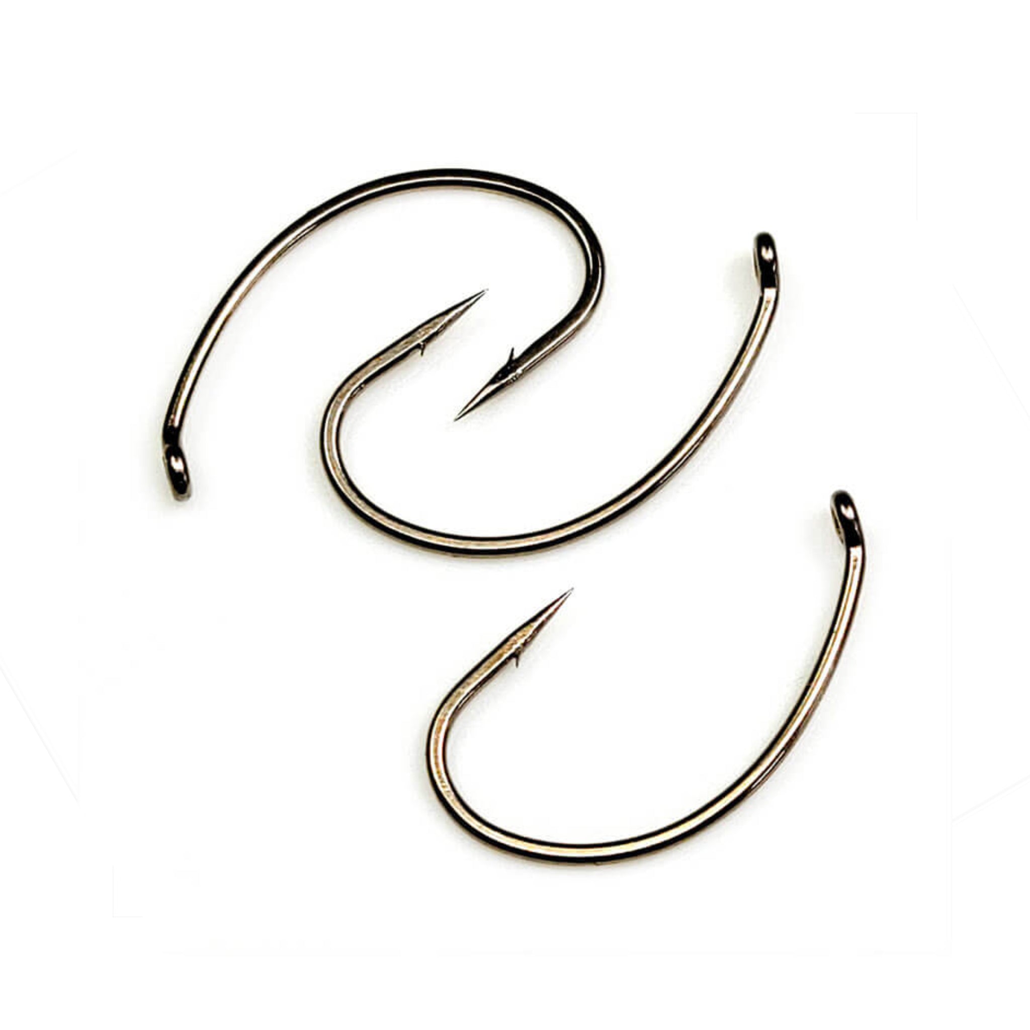 Gamakatsu C12 FB fly hooks, curved scud shape, barbless design