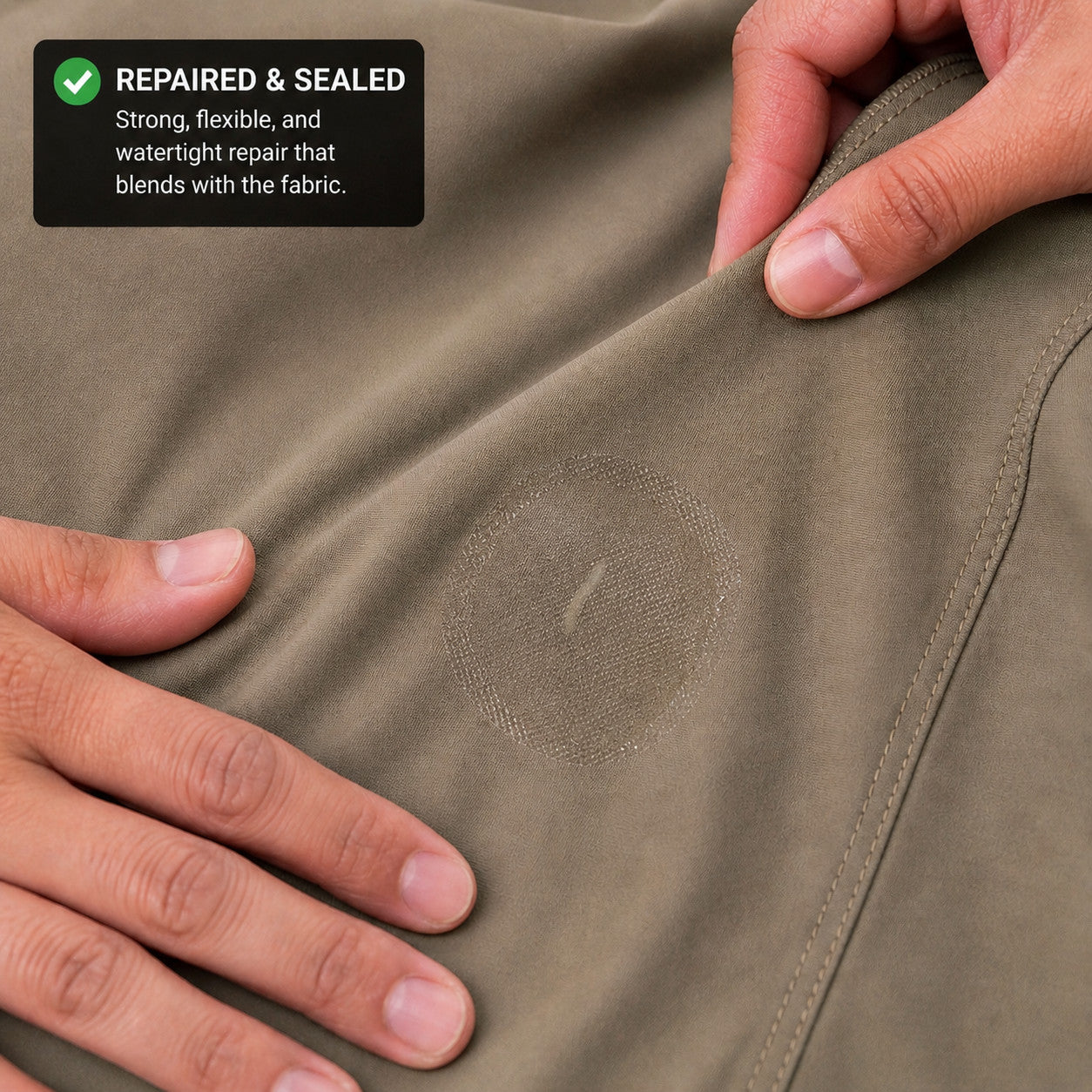 Gear Aid Aquasure FD Repair Kit – opravené a utesnené brodiace nohavice po aplikácii záplaty a lepidla