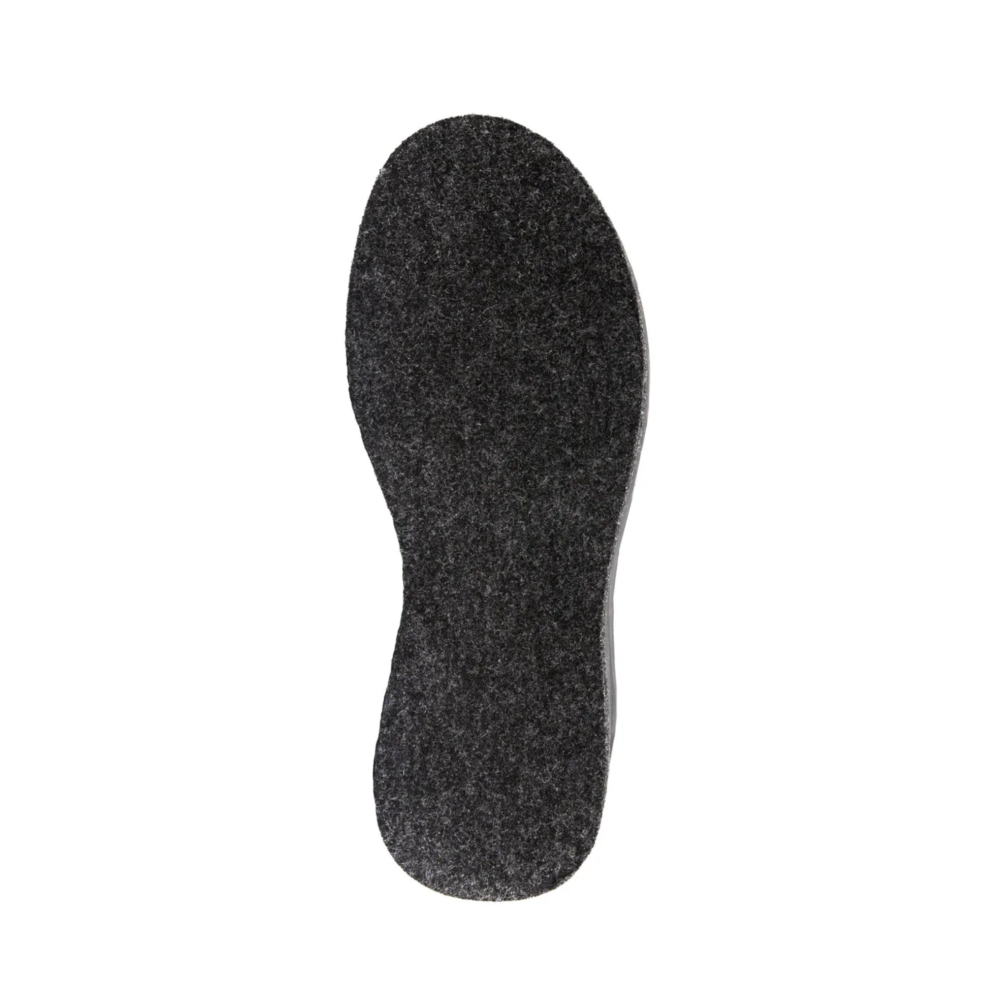 Close-up of felt sole on dark grey Grundens Boundary wading boots.