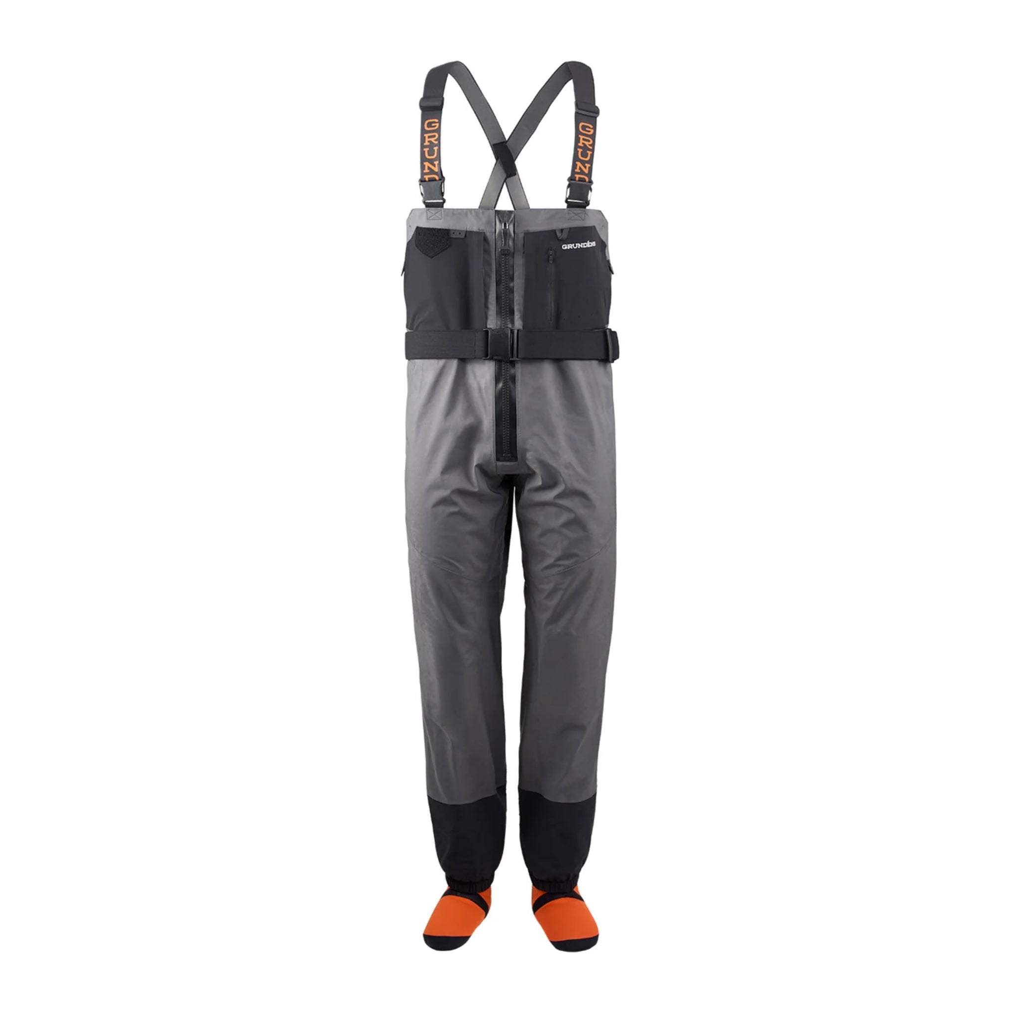 Front view of Grundéns Men's Vector Zip Wader with waterproof zipper