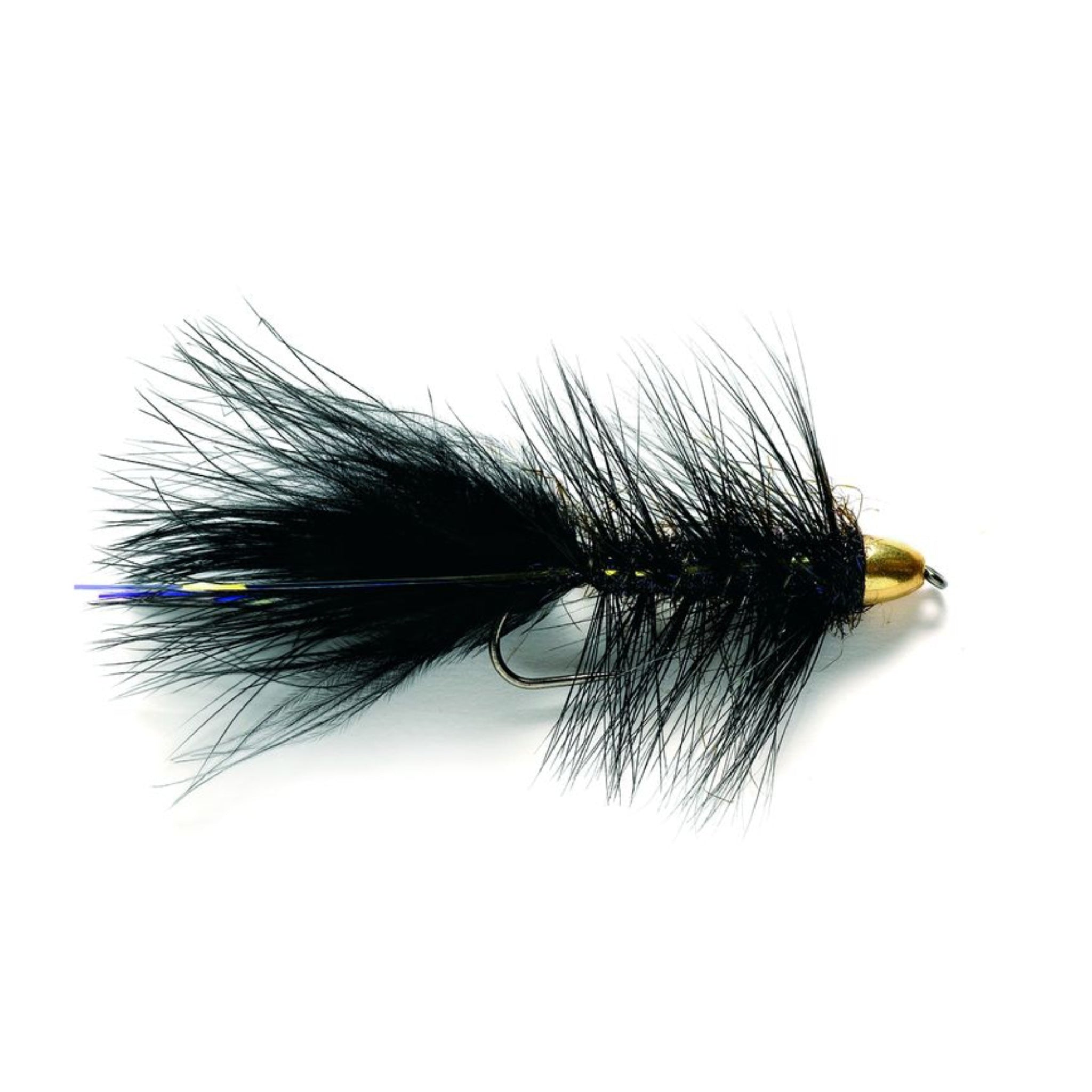 Hends BL704 barbless streamer hook tied with black Woolly Bugger fly pattern
