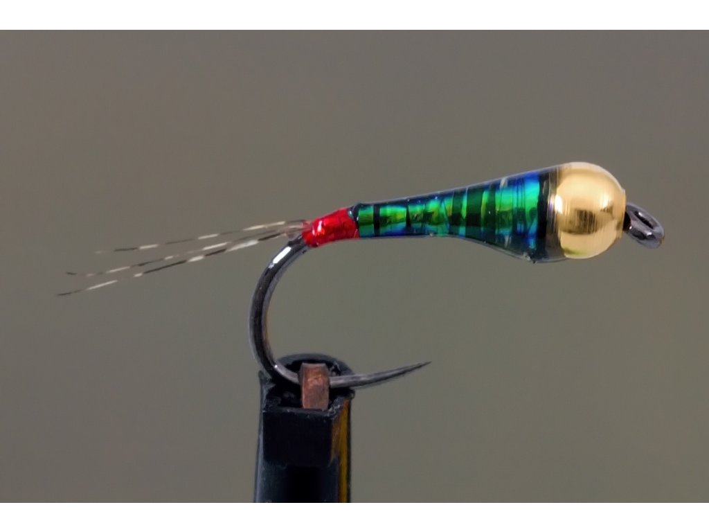 Nymph fly with pearl body quills and gold tungsten bead