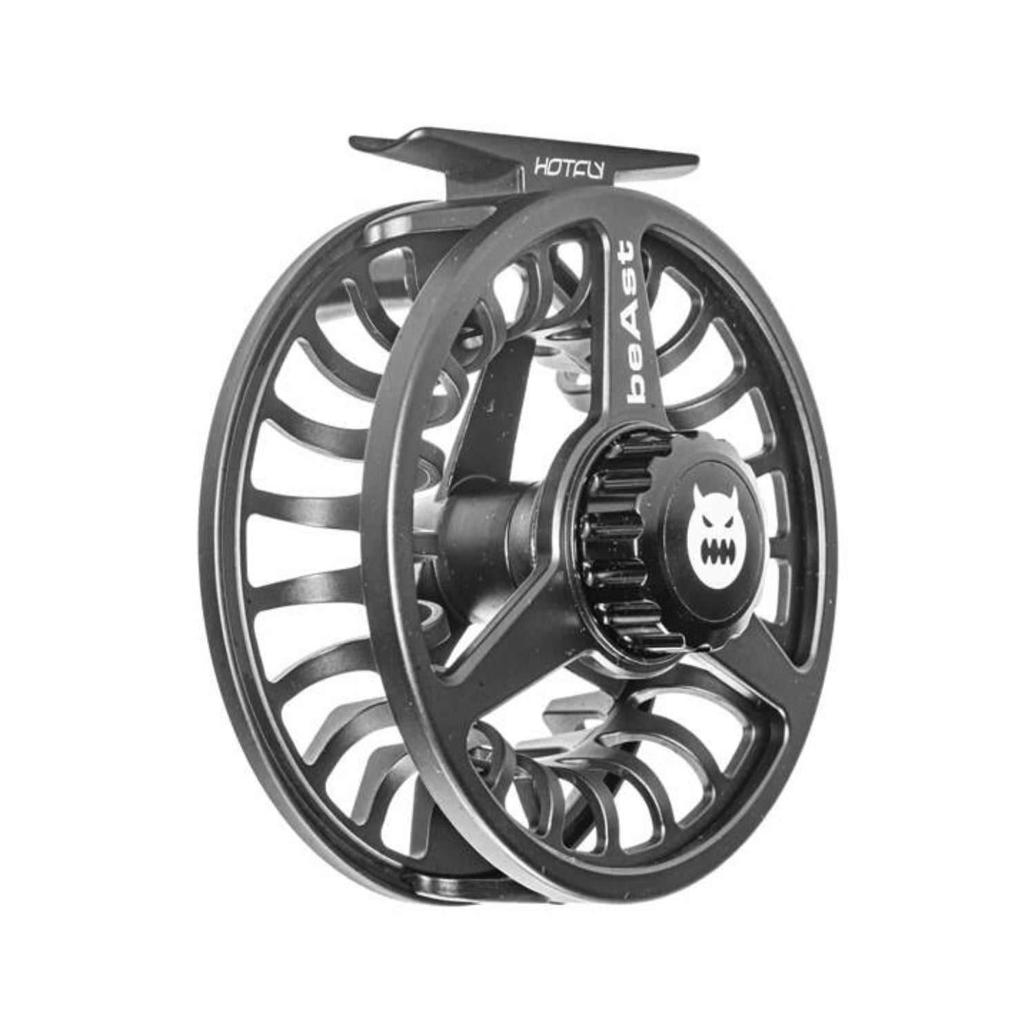 Hotfly Beast fly reel drag-side view with carbon disc drag system