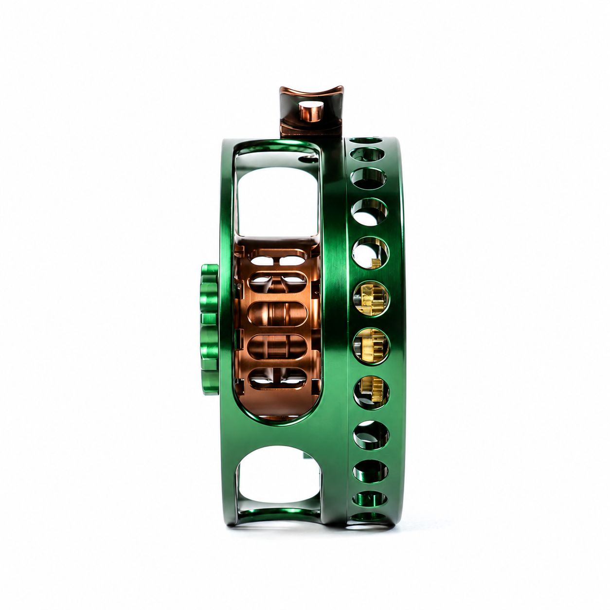 JMC Ozone Racing Green 36 fly reel side construction detail