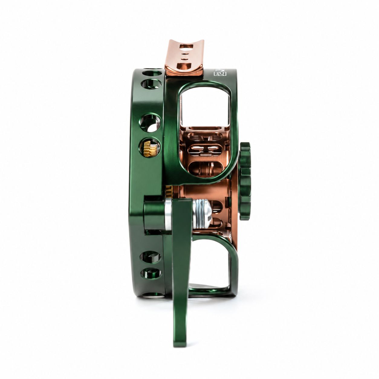 JMC Ozone Racing Green 36 semi-automatic fly reel side view
