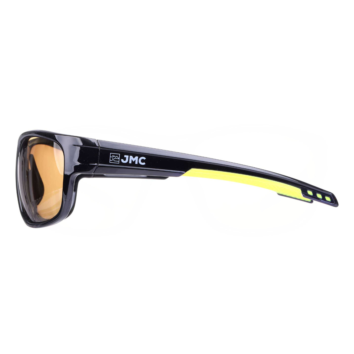 JMC TAC Mirror Photochromic Yellow sunglasses – side view with JMC logo and lime temple grip