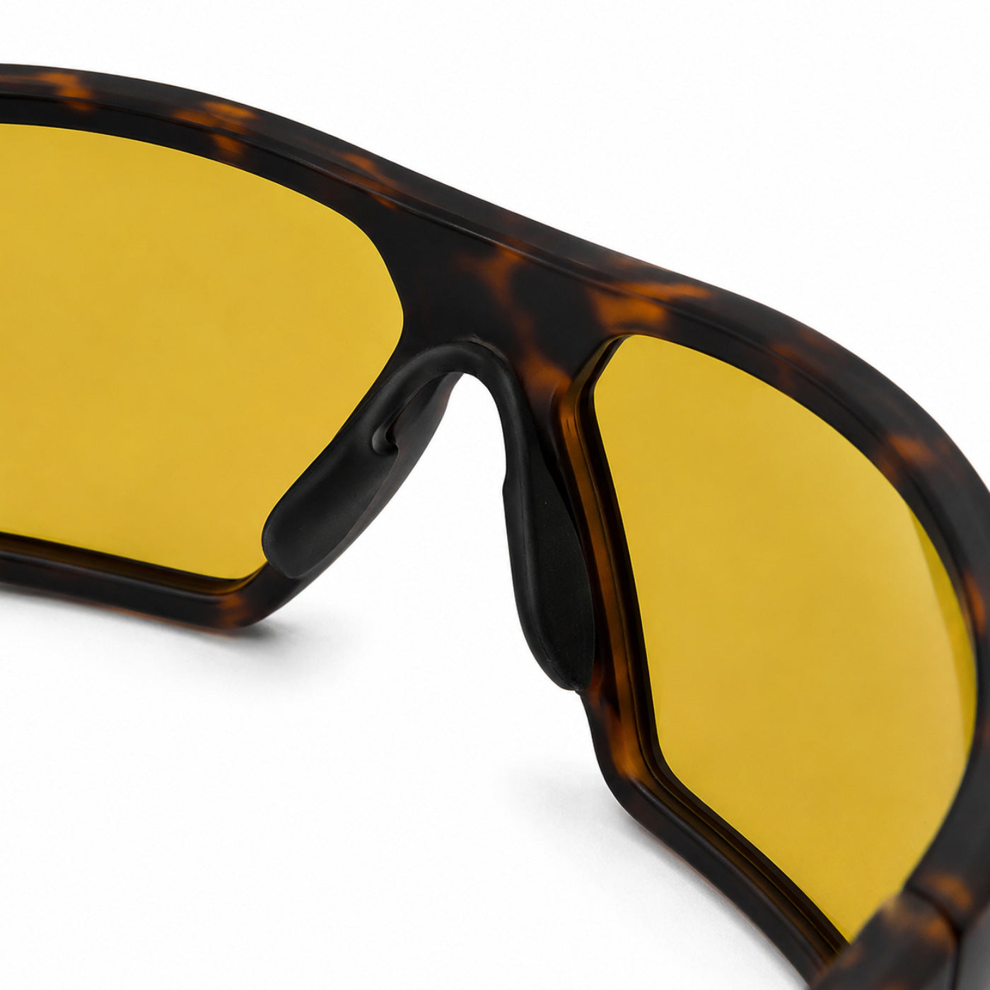 Close-up of the nose pads on JMC TAC Stream Photochromic Yellow polarized fishing sunglasses