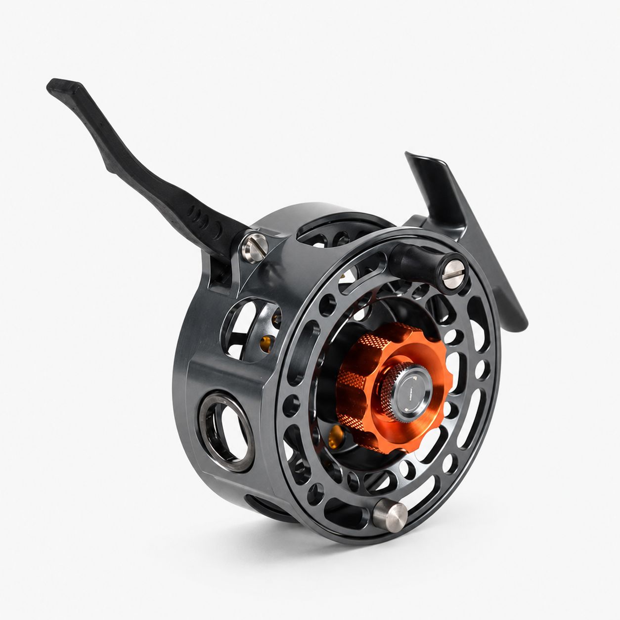 JMC Yoto Nymph RH semi-automatic fly reel angled view