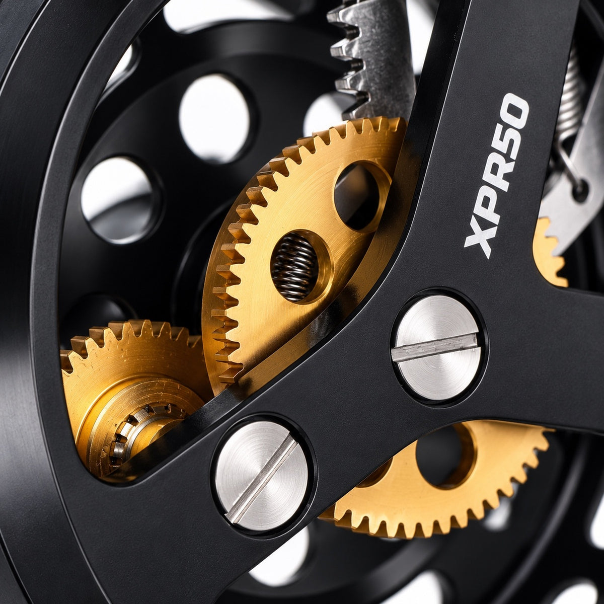 JMC Yoto XPR 50 semi-automatic fly reel gear mechanism detail