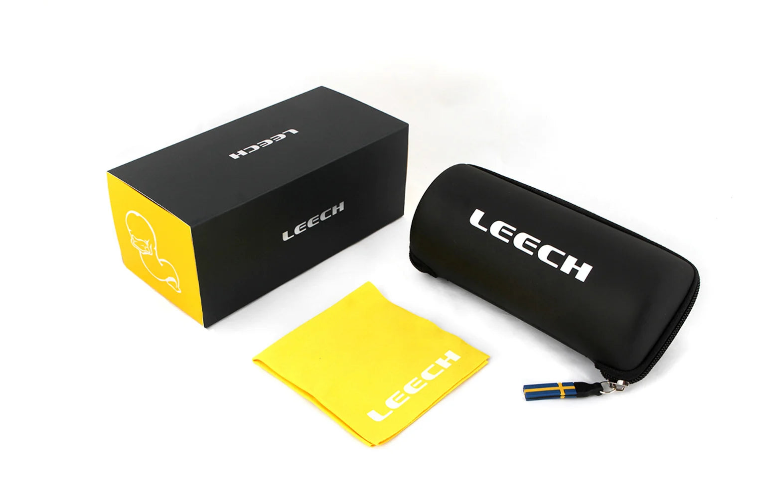 Leech Eyewear hard protective case, microfiber cloth and original packaging