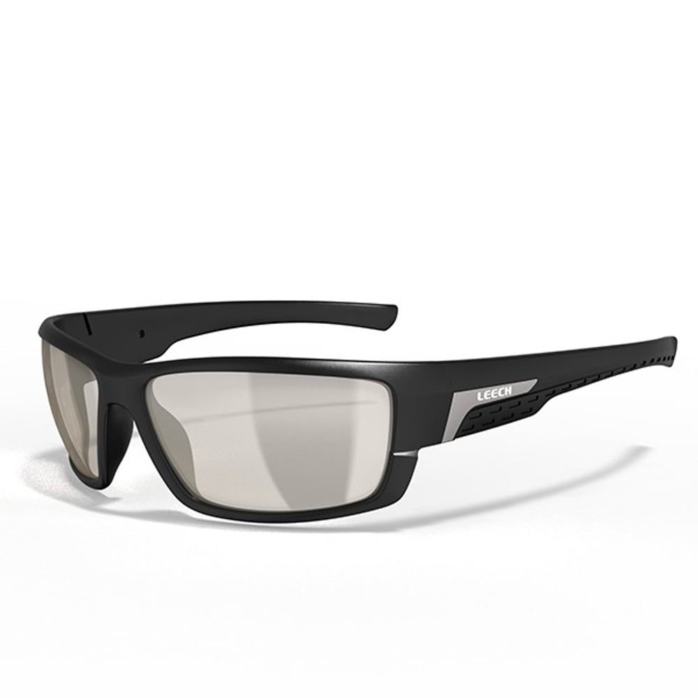 Leech H4X Black polarized fishing sunglasses with photochromic gray lenses and UV400 protection.