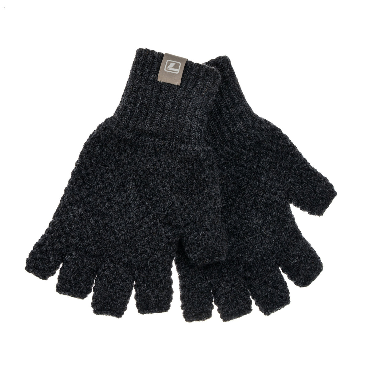 LOOP Fingerless Wool Gloves in charcoal grey, front product view