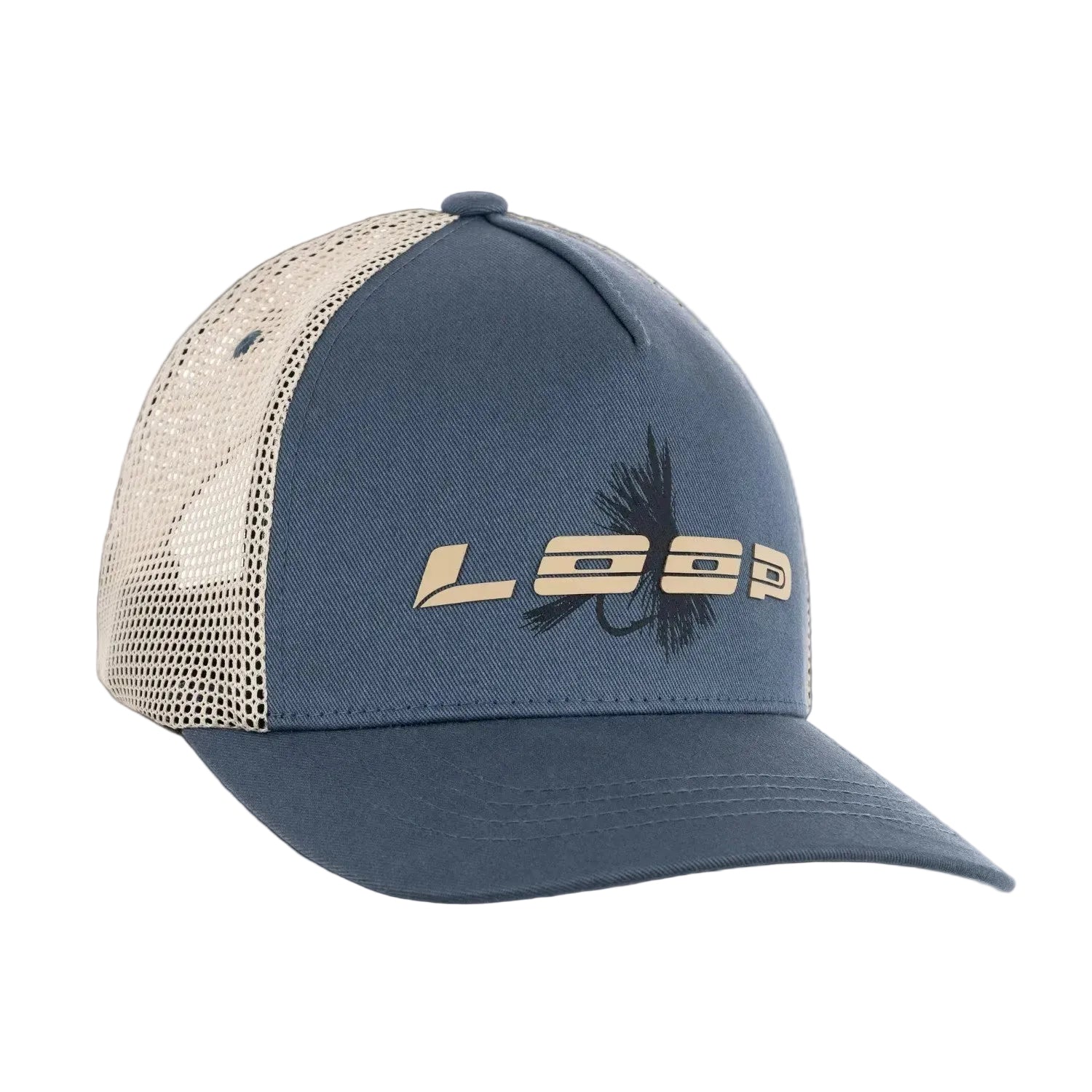 LOOP Fly Trucker Cap Blue Gray front view
