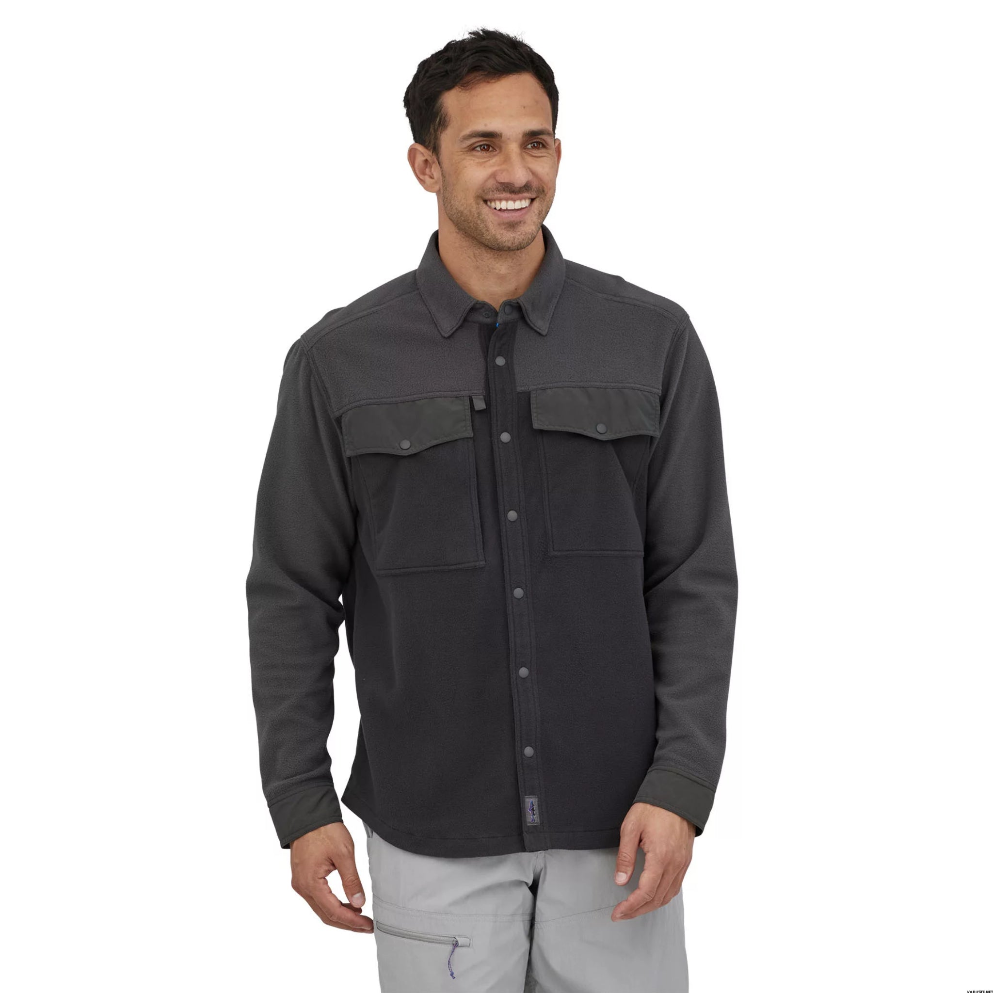 Patagonia Early Rise Snap Shirt Ink Black – pánska fleecová košeľa, pohľad spredu z uhla