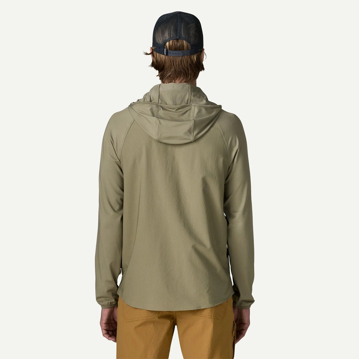 Patagonia M’s River Rambler Hybrid Sun Hoody River Rock Green – back view on model