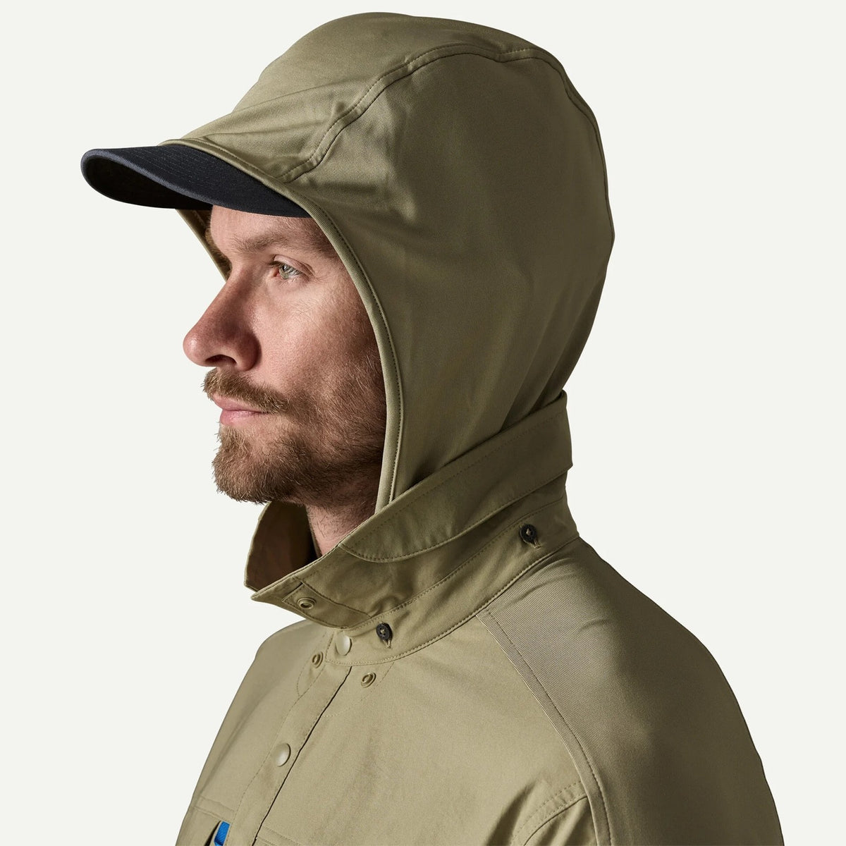 Patagonia M’s River Rambler Hybrid Sun Hoody River Rock Green – removable hood detail