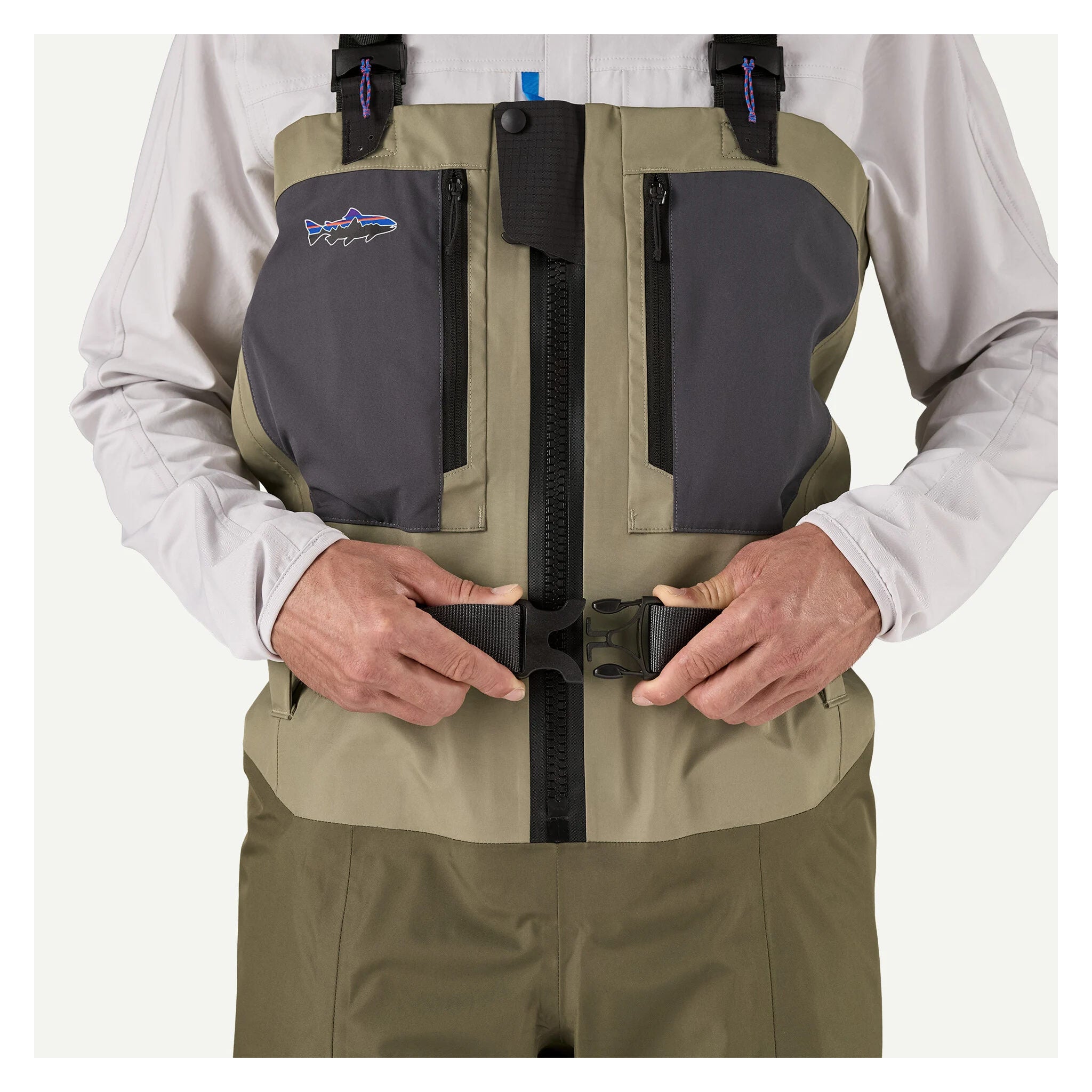 Patagonia Swiftcurrent Traverse zip-front waders – angled view