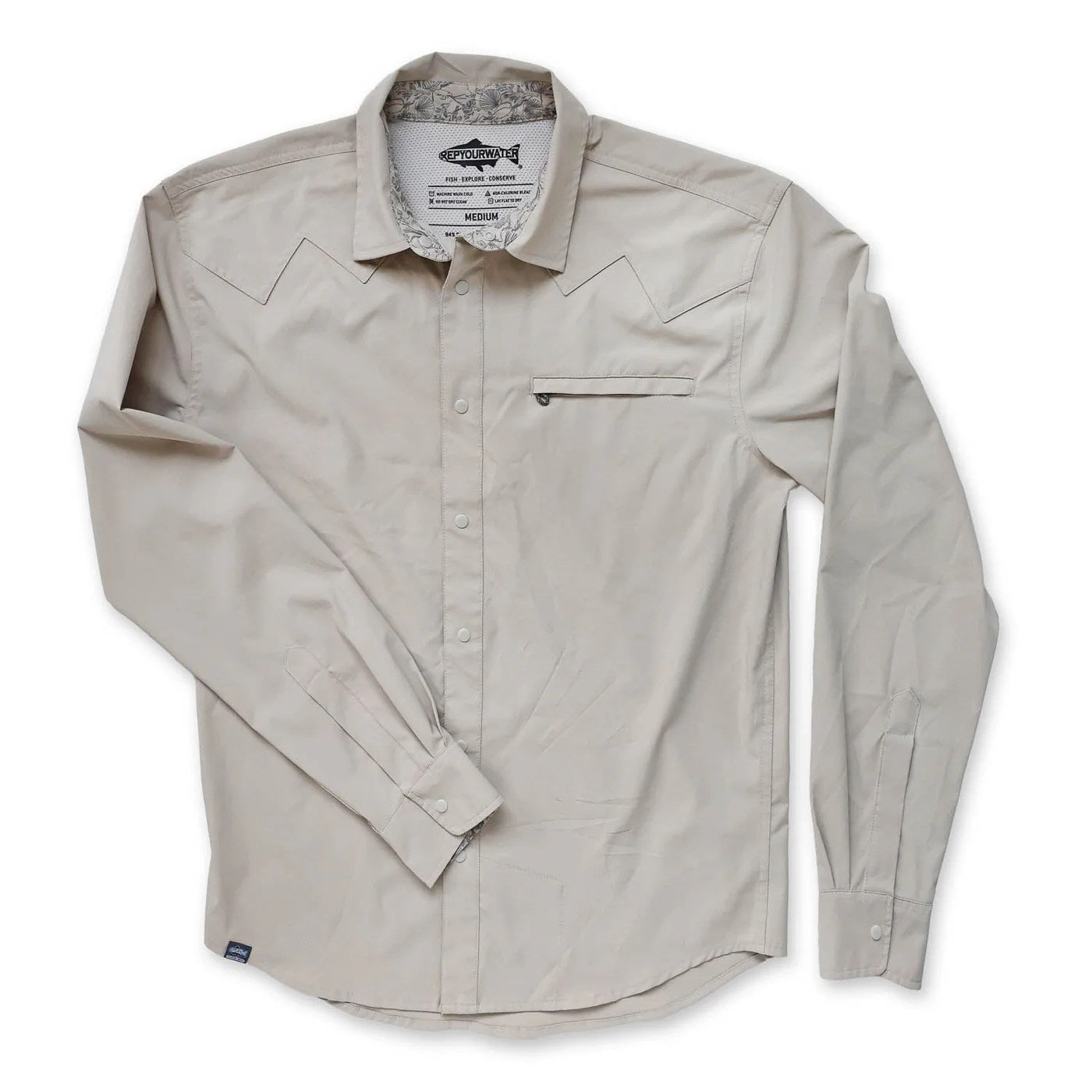 RepYourWater Wellfleet Long Sleeve Button Up shirt in Fog Gray – front view