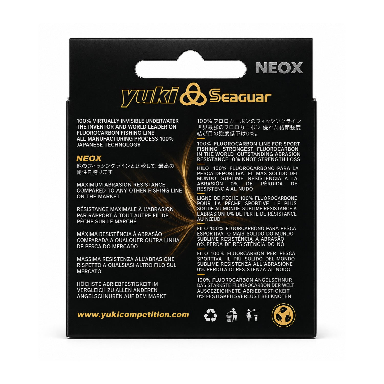 Seaguar NEOX fluorocarbon leader – back of retail box with product information