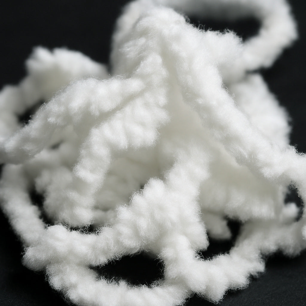 Soldarini Egg’s Chenille 15 mm – farba Fluo White, jasne biely fluorescenčný odtieň s perlovým efektom.