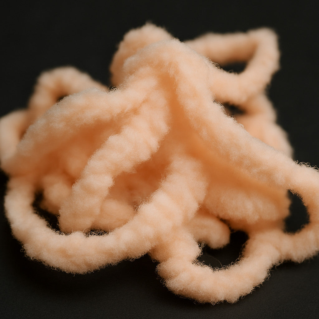 Soldarini Egg’s Chenille 15 mm – farba Peach, jemný broskyňový odtieň ideálny na realistické napodobnenie ikier.