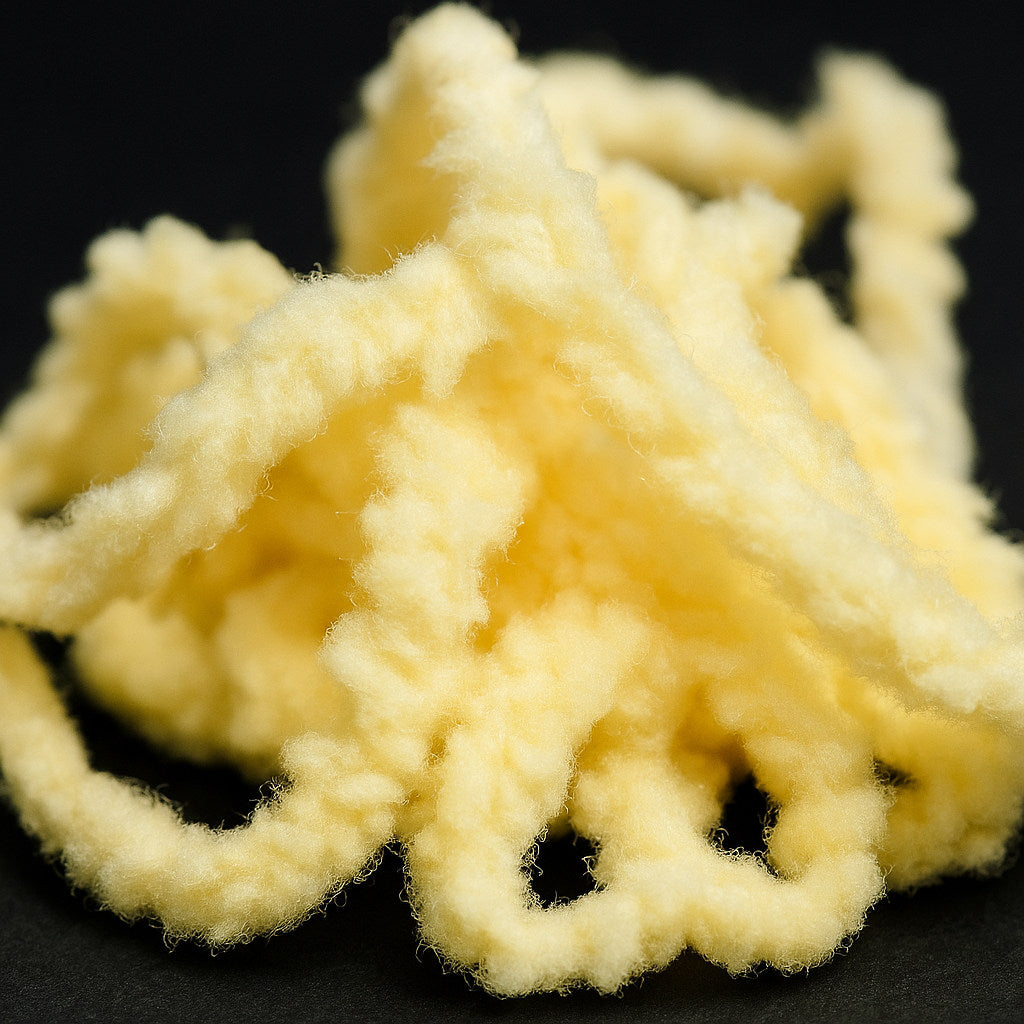 Soldarini Egg’s Chenille 15 mm – farba Sunburst Yellow, žiarivo žltý odtieň s teplým nádychom pre atraktívne mušky.