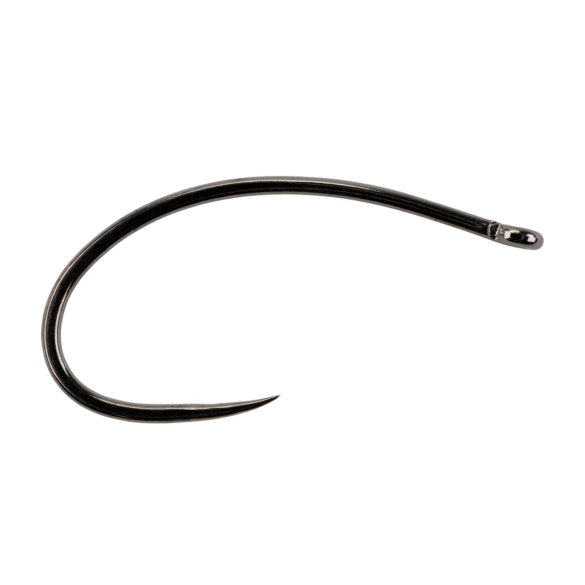 Soldarini SFT 467 barbless fly hook with curved shank and black nickel finish, designed for chironomid and pupa patterns