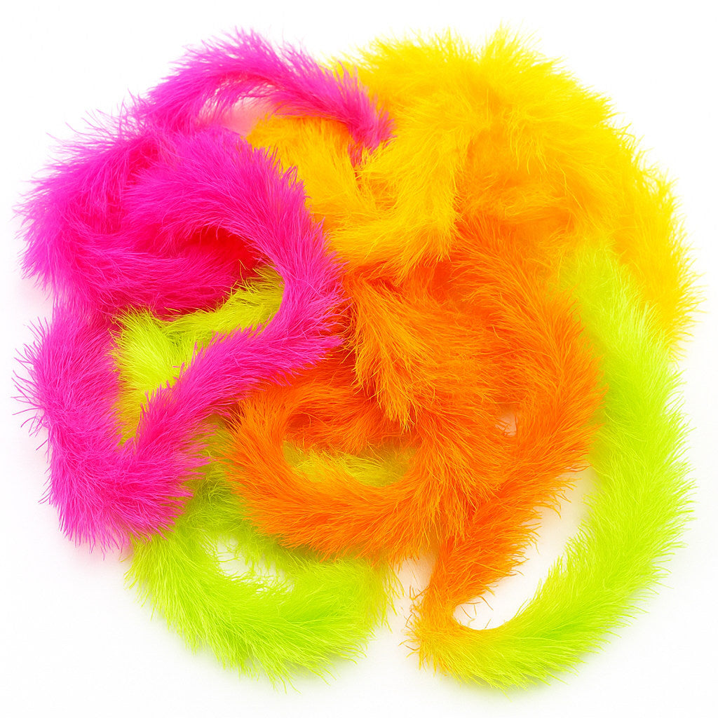 Soldarini Soft Jelly Fritz – fluorescenčné chenilky v odtieňoch Fluo Pink, Fluo Sunburst, Fluo Orange a Fluo Yellow, jemný viazací materiál s lesklým efektom na blob mušky a streamery.