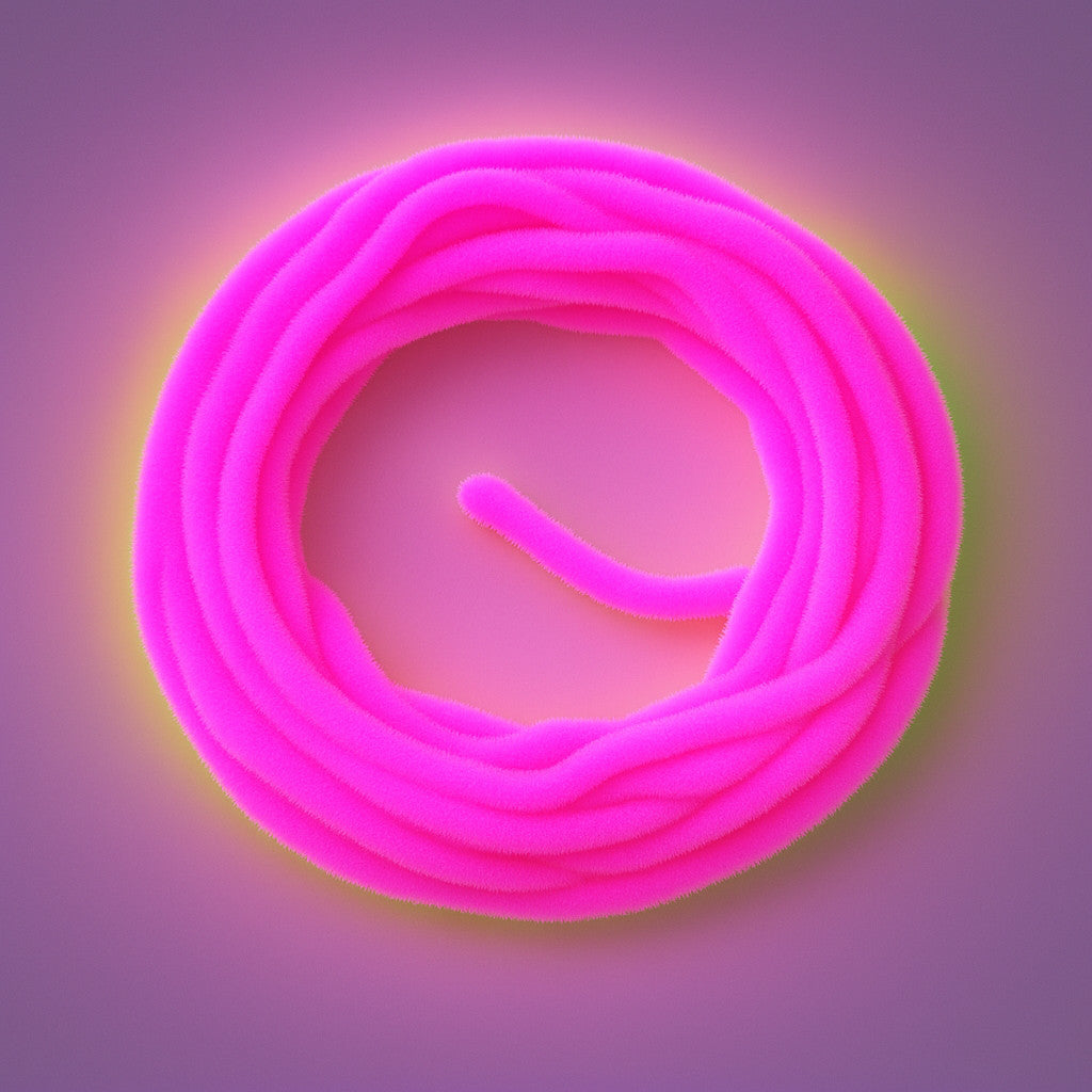 Fluo Pink Soldarini Wormstasy Chenille fly-tying material, close-up pulsing fiber texture, studio lighting