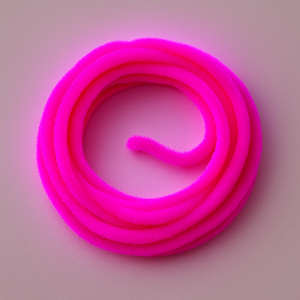 Fluo Red Soldarini Wormstasy Chenille fly-tying material, close-up pulsing fiber texture, studio lighting